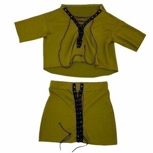 Olive Green Lace Up Skirt Set